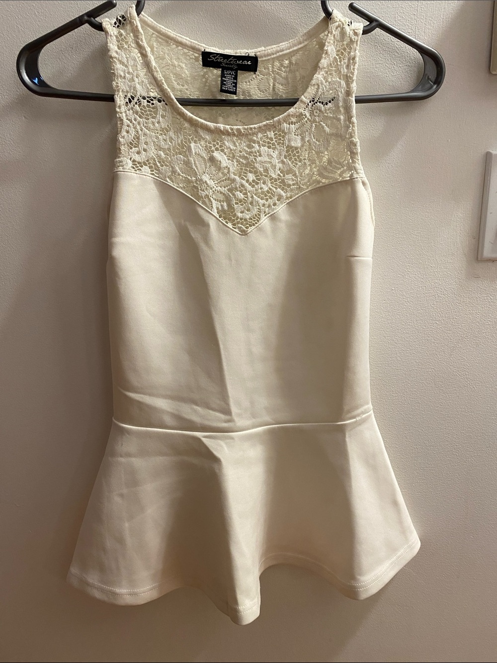 Cream Lace Yoke Peplum Top